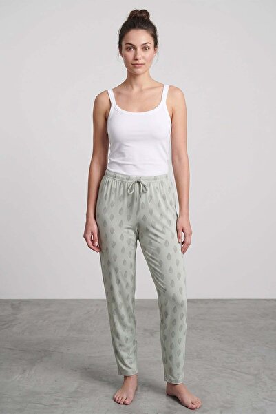 Fulla Moda Small Leaf Patterned Pajama Bottoms with Elastic Waistband