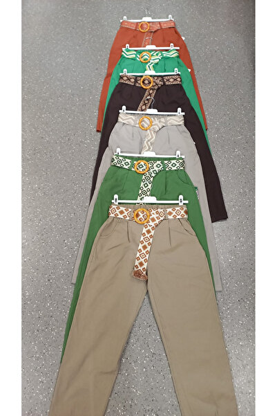OEM Pantaloni dama casual cu curea etnica si talie elastica