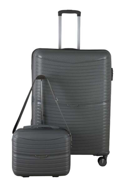MÇS V379 AURA Y.ÜRETİM PP VALİZ 75 CM + MAKYAJ SİYAH SET