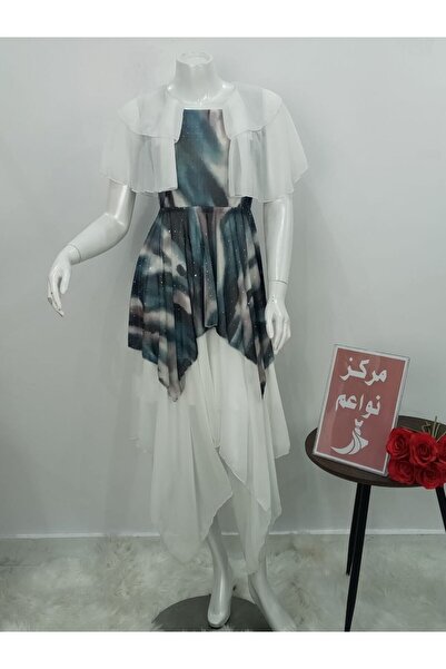 NAWAEIM Color Block Patchwork Chiffon Midi Dress with Short Shawl Jacket and ...