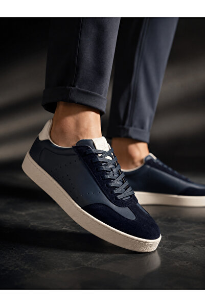 the corleone Lacivert Hakiki Deri Süet Kombin Sneaker Rahat Premium Erkek Aya...