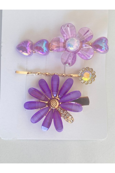 Ustaeller Brooch - Set of 3 Purple Flowered Brooches