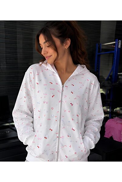 Minga London Hello Kitty Detail White - Zippered 2 Thread Cardigan - Minga