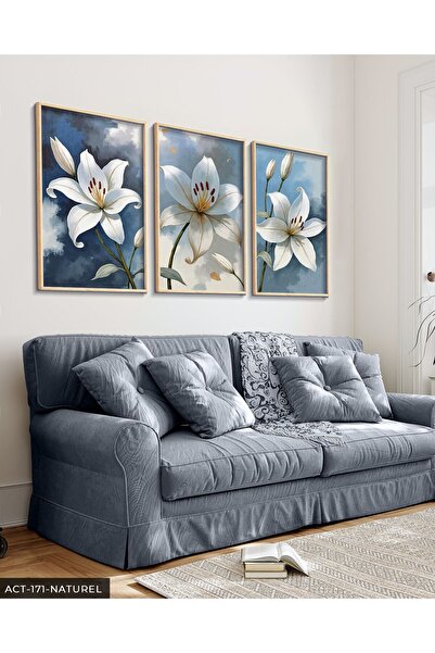 CeSht Watercolor Look White Lily 3 Piece Wooden Framed Painting Act