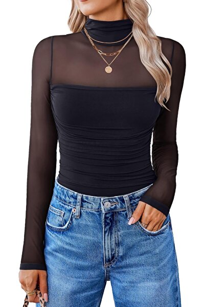 Avidlove Bodysuit-uri sexy pentru femei, elegante, din plasă, cu mânecă lungă...