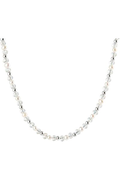 MINZA Silver Beach Women's Necklace, 925 Sterling Silver, Beaded Necklace, wi...