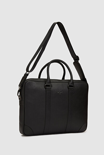 Cacharel Black 100% Leather Briefcase 50321679-Vr046
