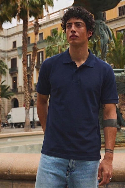 COMBİNE MİCHAİL Men's Street Style Navy Blue Polo Collar T-Shirt