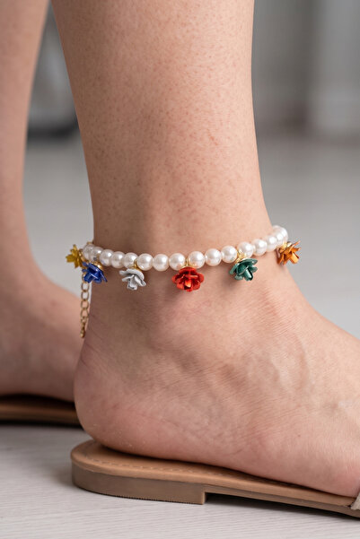 PETEK AKSESUAR Katmer Rose Flower Pearl Anklet