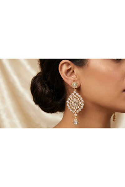 robel Royal Crystal Drop Earrings – Luxury Gold Bridal & Party Wear Earrings ...