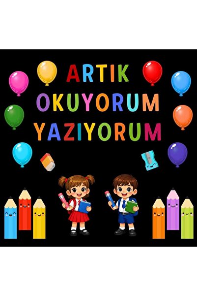 Ti Play Okuma Bayramı (Artık Okuyorum Yazıyorum) Temalı Renkli Okul Panosu Fi...