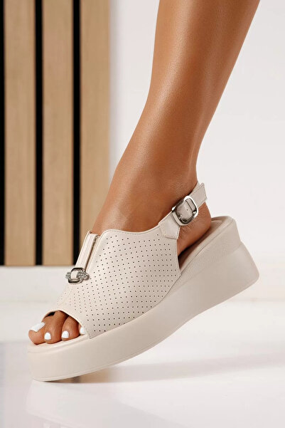 Zaira Sandale cu platforma dama bej din piele ecologica Iris #25294 - 40