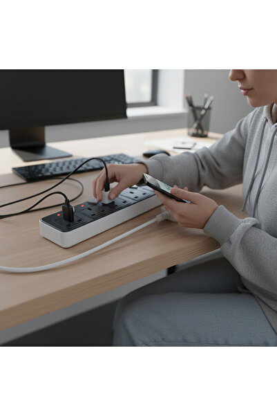 Primo Plus شريط طاقة بخمسة منافذ مع منافذ USB للشحن السريع وكابل تمديد متين ب...