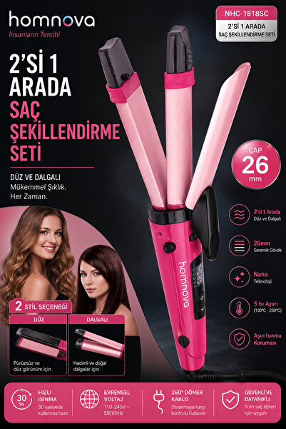Homnova 2-in-1 Hair Styler Straightener and Wave Curler 26 mm