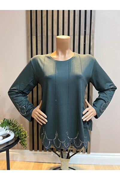 AKMAVİ Women's Middle Age and Above Nile Patterned Stoned Laser Cut Mother Co...
