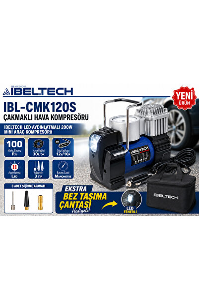 İBELTECH Cmk-120s Ledli 100Psı Çantalı Metal Piston Çakmaklı Hava Kompresörü