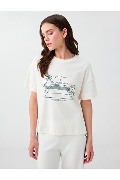 Jimmy Key Off-White 100% βαμβακερό μπλουζάκι με στρογγυλή λαιμόκοψη και στάμπα