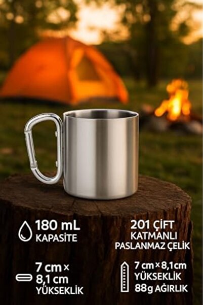 Yıldızan Heybemdecom 2-Pack Karamina 180 Ml. Double Layer Steel Camping Cup C...
