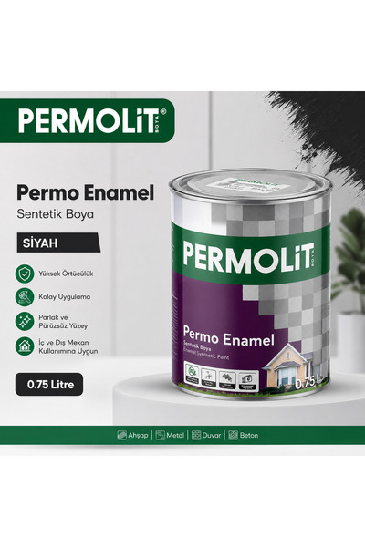 Permolit Permo Enamel Sentetik Parlak Boya 0,75 Litre Siyah