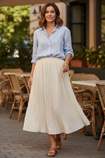 GÖMLEK GALERİSİ Women's Trendy Model Non-Iron Crinkle Skirt