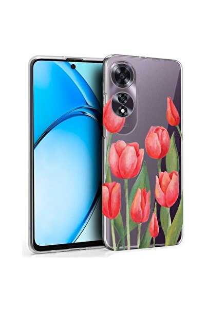 bestcase Husă pentru OPPO A60 4G, Silicon transparent 2MM, Lalele Roșii, Anti...