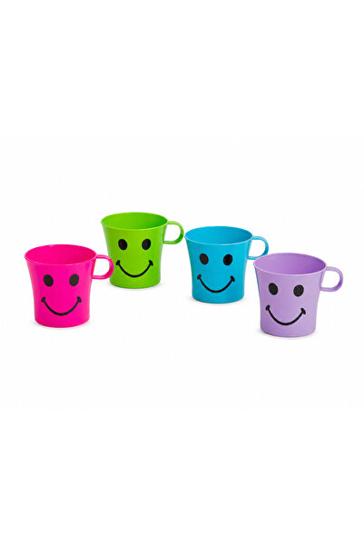 OEM Set of 4 plastic mugs with handles, Emoji Model, 350ml