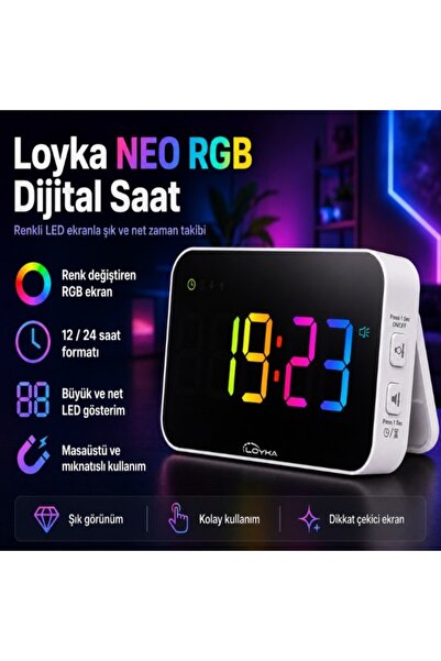 Loyka NEO RGB Renkli Dijital Mini LED Saat | Şarjlı