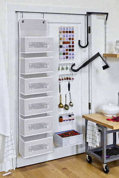 Empressco Organizator de ușă ALAS cu 6 niveluri, gri, cu bară de agățat - Pre...