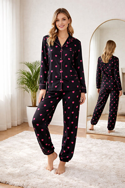 Bella Linda Patterned 4-Season Stand Collar Elastic Waist Buttoned and Women'...