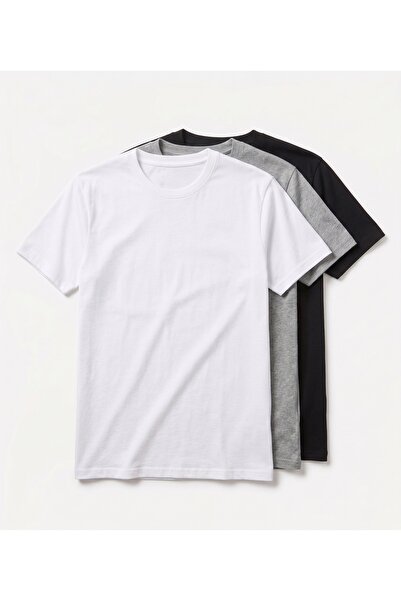 Store Erkek 3'lü Slim Fit Basic T-shirt Seti - Suprem Kumaş Kısa Kollu Tişört