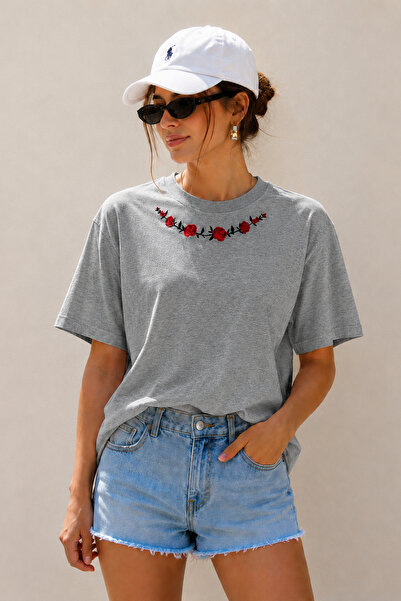 ArtYus Tricou oversize unisex cu imprimeu detaliat cu guler trandafir – Trico...