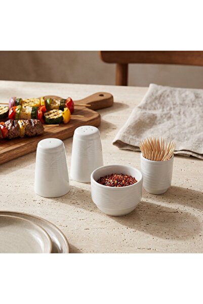 Güral Porselen Saturn 4 Piece Porcelain Salt and Pepper Shaker Serving Set