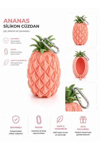 4nio Portofel și breloc din silicon cu design ananas