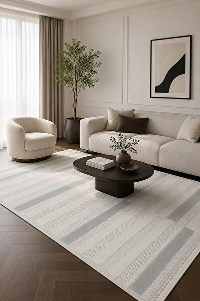 HEDYA HOME MODERN ÇİZGİLİ-YUMUŞAK DOKULU PİNTEREST MAKİNE HALISI