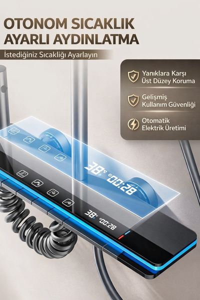Empressco SUVİA Duş Seti Termostatik LED Göstergeli Yağmur Duş Başlığı Sıcakl...