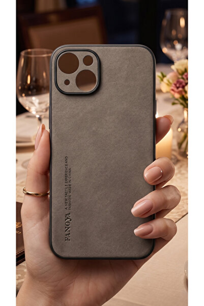 TechTrove iPhone 14 Plus İçin Uyumlu Deri Tasarımlı Elde Kaymaz Sararmaz Tozl...