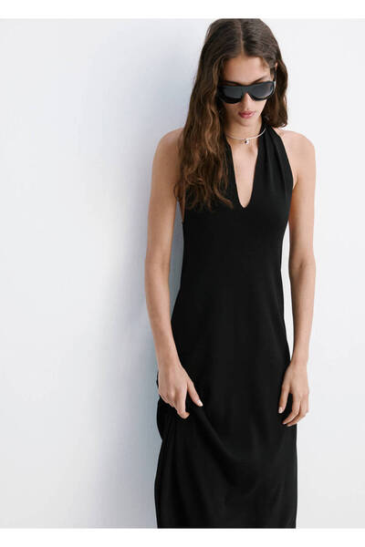 MANGO Woman Sırt detaylı halter yaka elbise