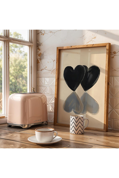 Tuba Decor Tablou cu ramă din lemn dintr-o singură bucată, inimă neagră