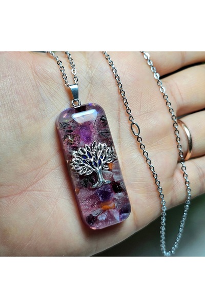 Singincraft Silver Tree of Life - Agate - Quartz Orgonite Pendant - Steel Chain (Handmade Design Products)