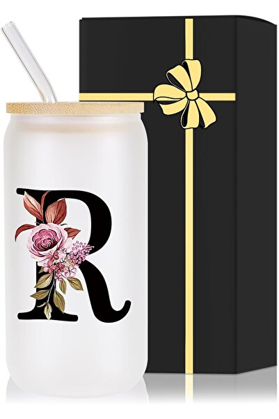 NASAQ Monogrammed Glass Drinking Cup With Lid Straw Women Happy Birthday Chri...