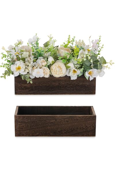 NUPTIO Wooden Centerpieces Rectangular Flower Box: 2 Pieces 30cm Table Center...