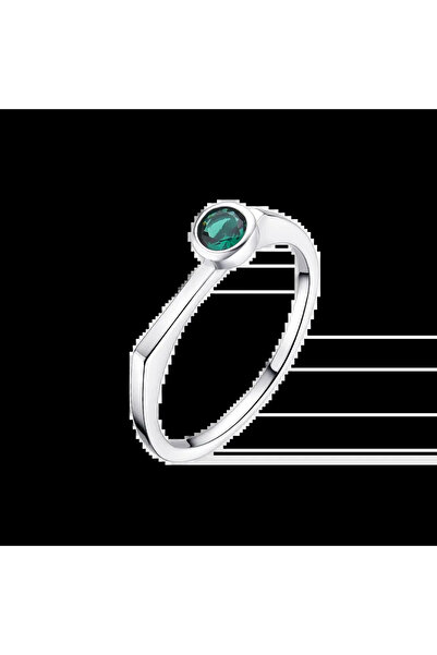 Lisa&Co. Inel Argint Round Stone 56 mm / Argint placat cu rodiu / Zircon verde