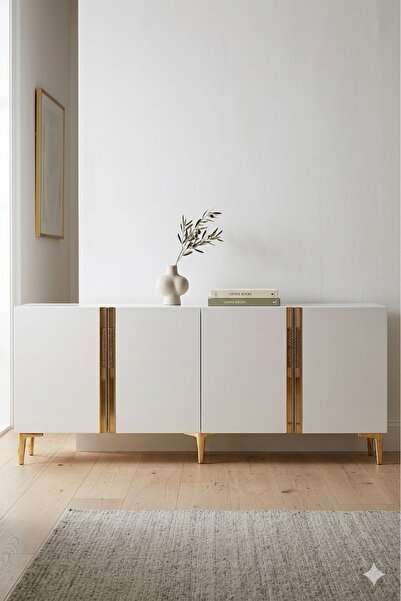 CENEYRA KA1898BG ANKA Konsol ve Tv Sehpası Beyaz-Gold 180cm