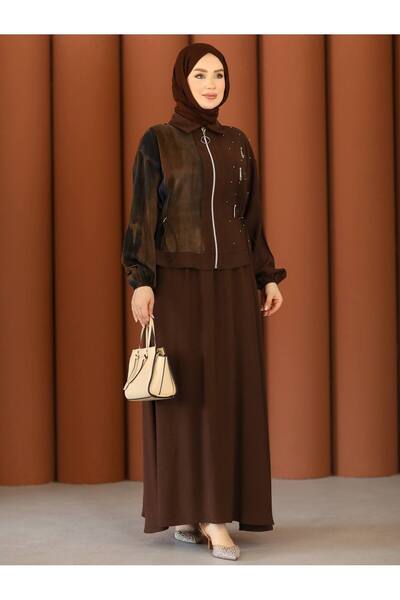 YAREN CLARA Yaren Collection Stone Detailed Zippered Hijab Set