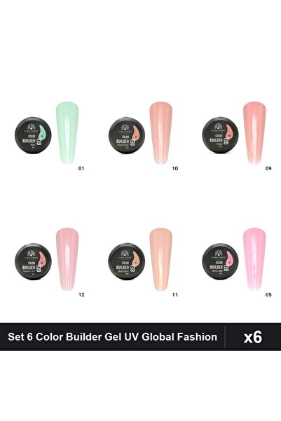 global fashion Set 6 Color Builder Gel UV 15g - Nr.01 Nr.05 Nr.09 Nr.10 Nr.11...