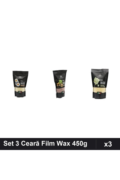 global fashion Set 3 Ceară Epilare Film Wax 450g - Musetel, Lemn Santal, Cioc...