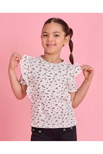 REDTAG Girls White Floral Print Top