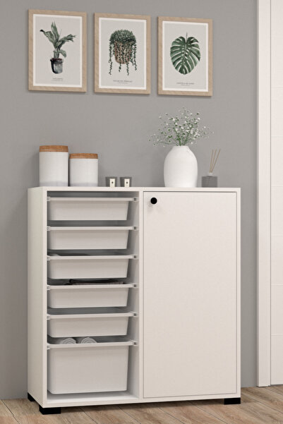 MOBİLİQUE Rüya No.4 Modern Kullanışlı Beyaz Geniş Kapaklı Çok Amaçlı Sepetli ...