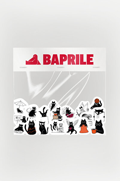 Baprile Eğlenceli Siyah Kedi 35 Parça Sticker Paketi Kaliteli Su Geçirmez Lap...