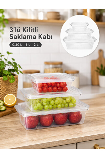 BEYLİNİ 3-Piece Lockable Storage Container for Internal and External Use 0.40...
